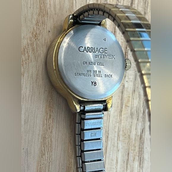 Carriage Ladies Watch Indiglo White Dial Two Tone Stretch Stainless Bracelet - Picture 7 of 8